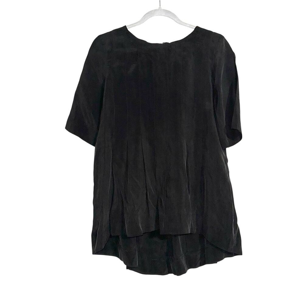 COS Cupro Black Pleated Short Sleeve Hi-Low Blouse 34 US XS